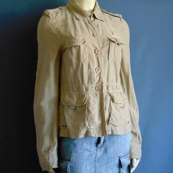 J. Crew Jackets & Blazers - J.Crew Khaki Utility Linen Silk Jacket M